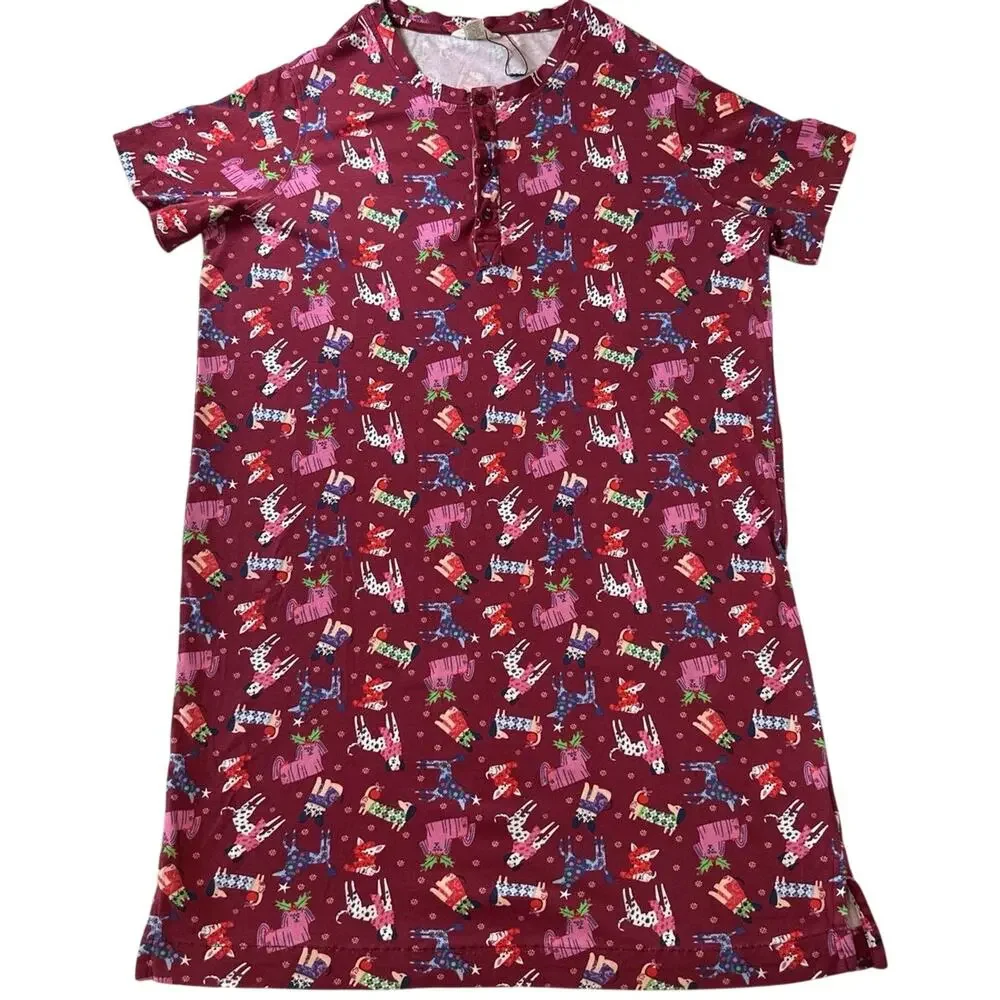 Vera Bradley Holiday Hounds Henley Night Dress/Night Shirt Dogs Womens Size XS